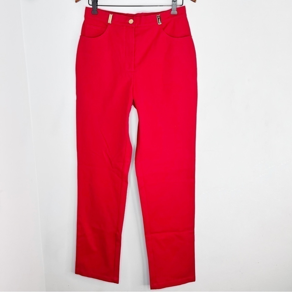 St. John Red High Waisted Straight Leg Jeans Pants 8 - Picture 2 of 7